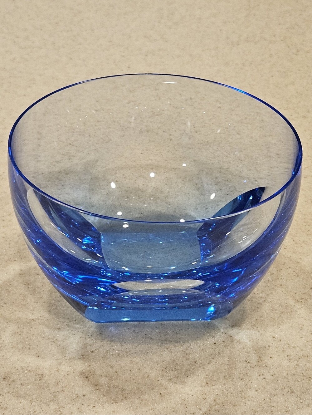 RARE BERGDORF GOODMAN MOSER MODERN BLUE GEOMETRIC CRYSTAL NUT CANDY BOWL DISH